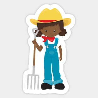 Farm Girl, African American Girl, Farmer Girl, Rake Sticker